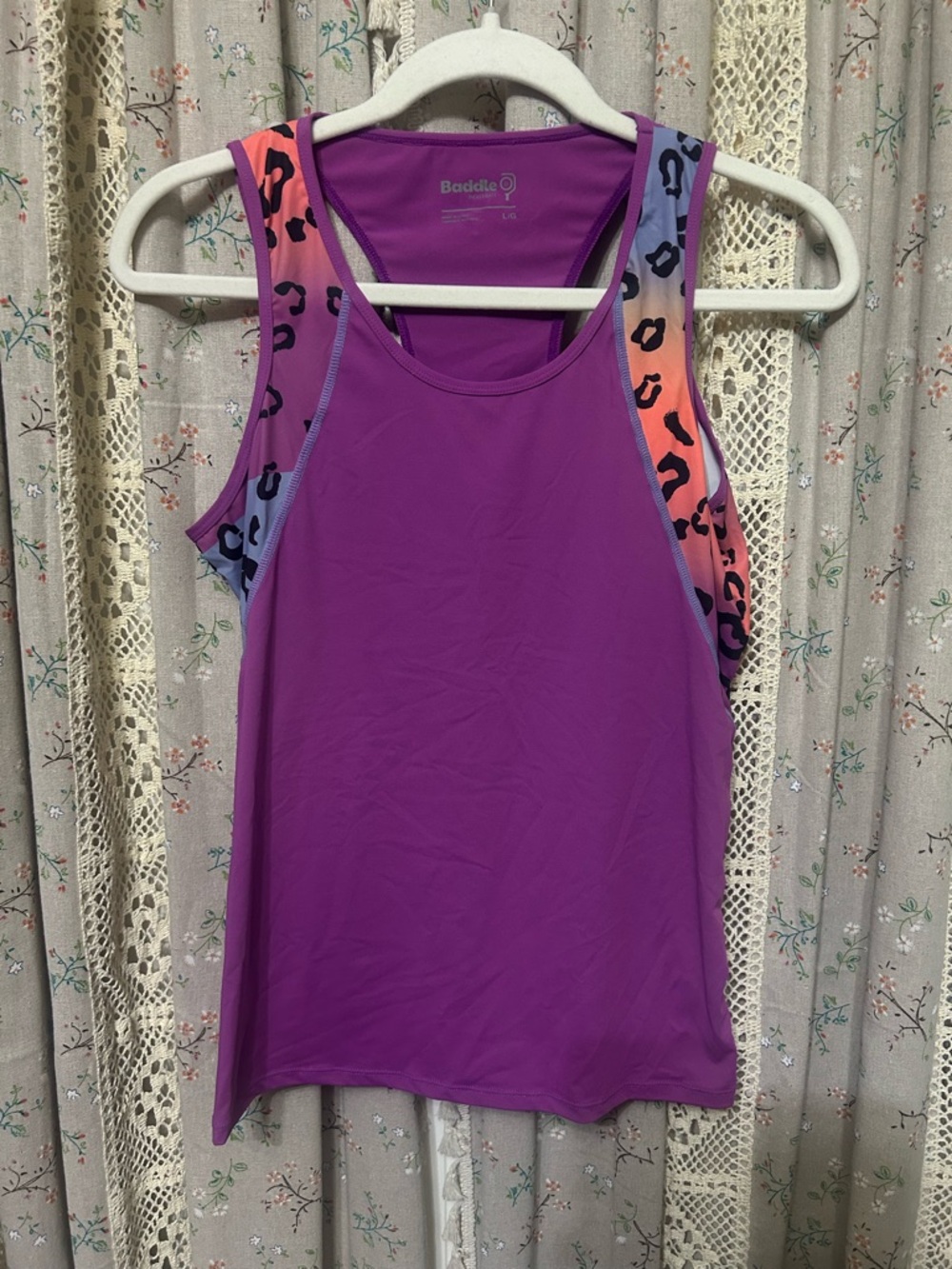 Baddle Pickleball Purple Racerback Tank Leopard Print Athletic Top